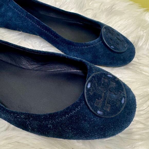 Tory Burch Minnie Travel Ballet Flat Blue Suede Womens Sz 6.5 M Foldable - Picture 2 of 14